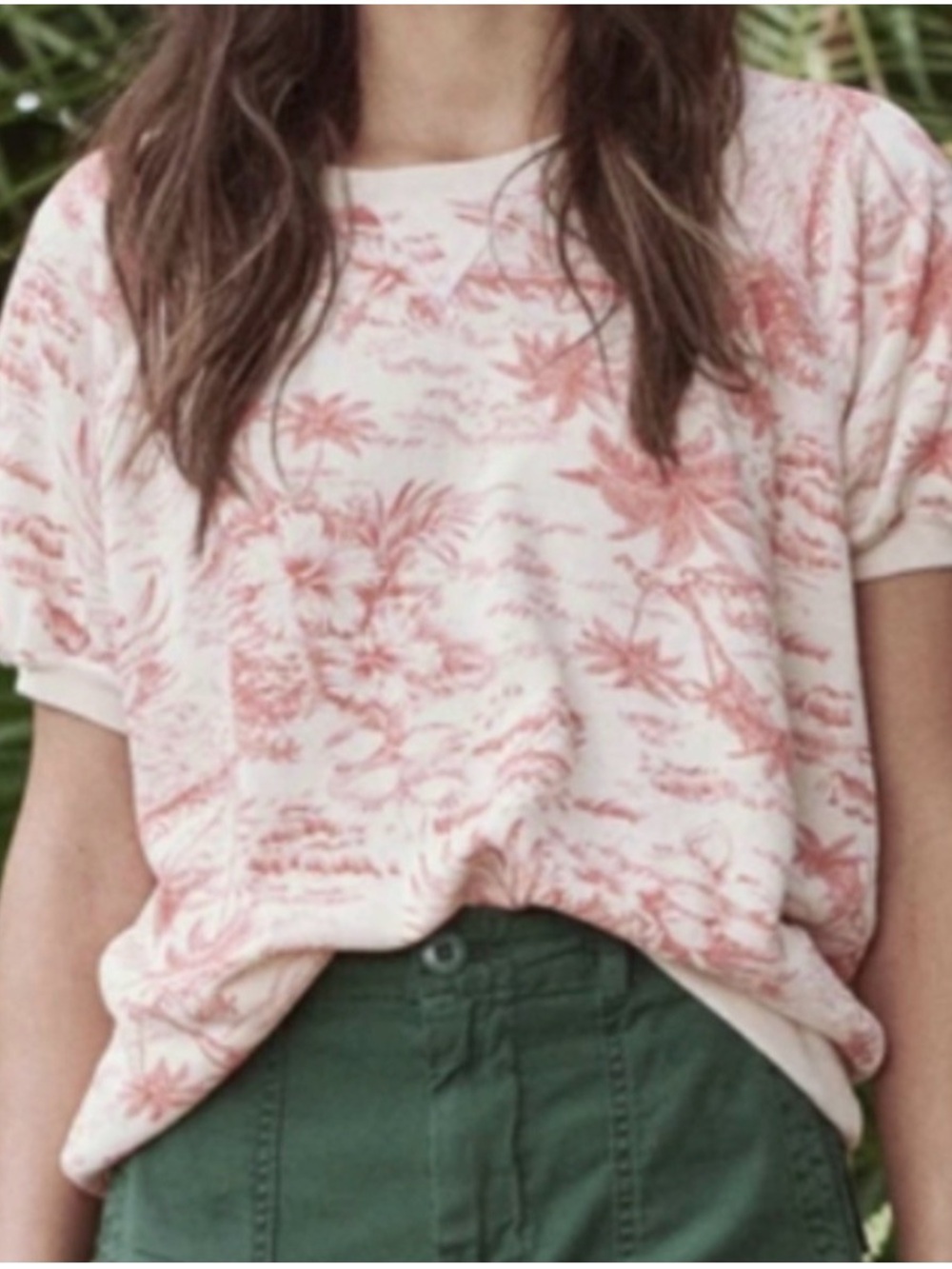 THE GREAT. Shirt Sleeve Puff Sweatshirt in Red Palm Size 0
